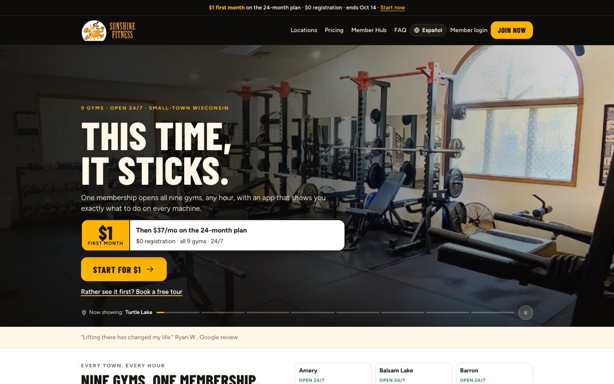Sunshine Fitness website homepage redesign
